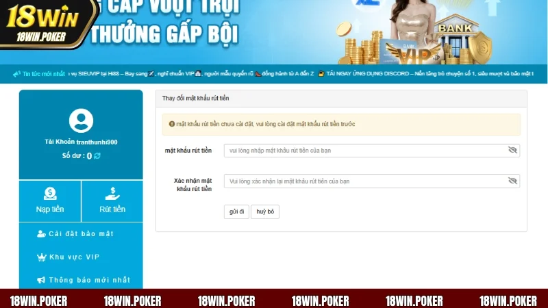 Rút tiền 18WIN về tài khoản ngân hàng nhanh chóng