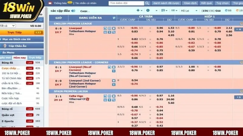 Tỷ lệ kèo luôn được cập nhật nhanh chóng tại 18WIN